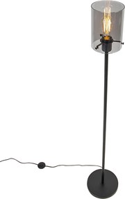 Design vloerlamp zwart met smoke glas - Dome