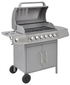 vidaXL Gasbarbecue 6+1 kookzone zilver