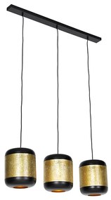 Eettafel / Eetkamer Vintage hanglamp zwart met messing langwerpig 3-lichts - Kayleigh Industriele / Industrie / Industrial E27 Binnenverlichting Lamp