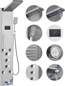 VEVOR Douchepaneelsysteem, 6 douchestanden, LED- en schermwaterkracht-douchepaneeltoren, regenval, waterval, 5 massagestralen, baduitloop, handdouche, wandgemonteerde roestvrijstalen doucheset