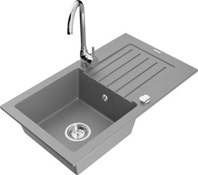 Mexen Pablo granieten gootsteen 1-komors met afdruiprek en Telma keukenkraan, grijs - 6510-71-670200-00
