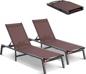 VEVOR Outdoor Chaise Lounge Chairs, Aluminium Patio Lounge Chairs met 5 Verstelbare Standen, Opvouwbare Zwembad Lounge Chairs, Ligstoelen voor Terras, Strand, Zwembad, Ligstoelen met Ligstoelen, Ligstoelen voor Terras, Strand, Zwembad, Bruin, 2-Pack