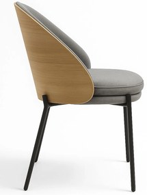 Pack 6 Mos Stoelen Grijze Stof met Houten Beklede Rugleuning