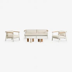 Tuinset Met 3-zits Bank In Bouclé Stof, 2 Salontafels En 2 Fauteuils In Aluminium Yervin Bouclé Natuurlijke Kleuren - Sklum