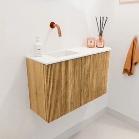 Mondiaz Joya 70cm toiletmeubel ronding rechts oak met wastafel faye links zonder kraangat talc