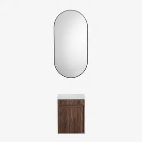 Narek Zwevend Houten Badkamermeubelset Met Geïntegreerde Wastafel Zonder Kraan & Donker Hout & Ovale Led En Anticondens Zwart 50x100 Cm Asteiro &  -