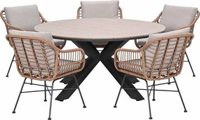 Garden Impressions Lucas tuinset bruin 6-delig - Tulli tuintafel light teak look Ø148 cm