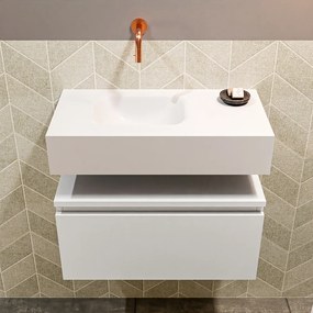 Mondiaz Andor toiletmeubel 60cm mat wit met witte wastafel links zonder kraangat