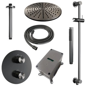 Brauer Gunmetal Edition thermostatische inbouw regendouche met staafhanddouche, plafondarm, glijstang en hoofddouche 30cm set 90 gunmetal geborsteld PVD