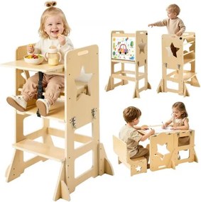 VEVOR Leertoren voor kinderen van 1-5 jaar, hout, 6-in-1 leerstoel, Montessori tafel- en stoelset, kinderopstapje, Montessori leertoren met krijtbord en dienblad, voor badkamer en keukenblad.