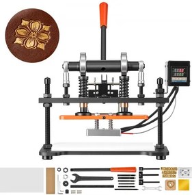 VEVOR Verwarmde Ledersnijmachine 260x120 mm Lederdrukmachine 1,5 t, voor Lederreliëf en Stanssnijden 12 mm Slag Twee Geleiderassen Digitaal Bedieningspaneel 26 Koperen Letterstempels 50 Hot Stamping Folies