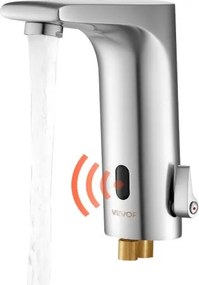 VEVOR Aanraakloze wastafelkraan (L-vormig) Automatische wastafelkraan voor de badkamer, handsfree verstelbare mengkraan met één hendel, kraan op batterijen, geborsteld nikkelzilver