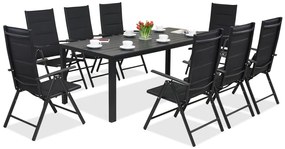 Aluminium tuinmeubelen polywood met grote tafel Verona voor 8 personen Garden Point zwart