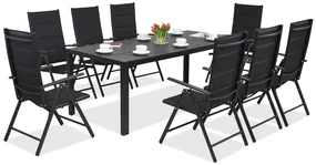 Aluminium tuinmeubelen polywood met grote tafel Verona voor 8 personen Garden Point zwart