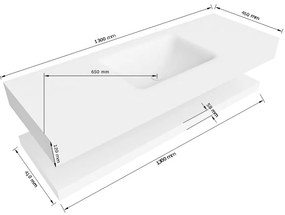 Zaro Alan badmeubel 130cm met planchet urban en vrijhangende wastafel cloud midden 1 kraangat urban