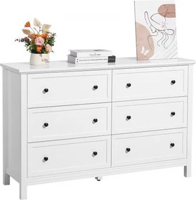 VEVOR ladekast met 6 laden, houten ladekast met schuif- en kantelbeveiliging, minimalistische retro ladekast, tv-standaard, organizer voor woonkamer, slaapkamer, entree (wit)