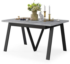 AVERY Beton Millenium/onderkant zwart - LOFT/INDUSTRIËLE TAFEL VOOR WOONKAMER/EETKAMER UITKLAPBAAR TOT 330 cm!