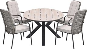 Garden Impressions Aleria tuinset 5-delig taupe - Tulli tuintafel 180x115 cm - light teak vironwood