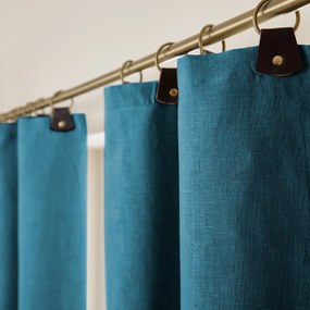 Verduisteringsgordijn van gewassen linnen, leren lussen, Private