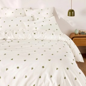 Beddengoedset van 30% gerecycled katoen, vierkant kussensloop, klaverprint, LUCKY CLOVER