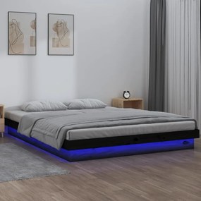 vidaXL Bedframe LED massief hout zwart 150x200 cm 5FT King Size