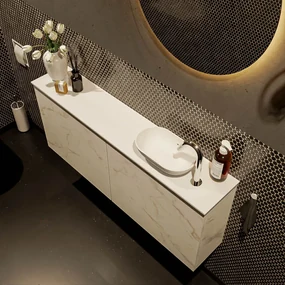 Mondiaz Fowy toiletmeubel 120cm Carrara met witte waskom rechts en kraangat