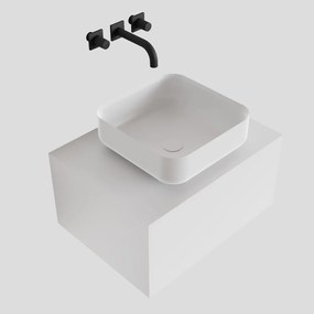 Zaro Lagom volledig naadloos solid surface onderkast met topblad 60cm mat wit met 1 lades Push tot open. Compleet met solid surface opzetkom met 0 kraangat(en)