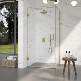 Fortifura Galeria Douchecabine - 100x80x200cm - scharnieren - deurgreep - stabilisatiestang - vlak - helder veiligheidsglas - Geborsteld messing PVD (Goud) SW1122549/SW1122564/SW797910/SW797914