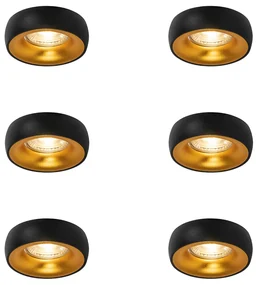 Set van 6 Design inbouwsport zwart met gouden binnenkant - Mooning GU10 Binnenverlichting Lamp