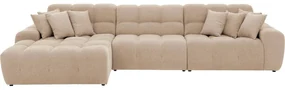Goossens Excellent Bank Kubus - 30 X 30 Cm Stiksel wit, stof, 1,5-zits, modern design met chaise longue links