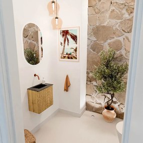 Mondiaz Joya DLux 40cm toiletmeubel oak met wastafel faye midden zonder kraangat lava