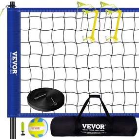 VEVOR Volleybalnet Hoogteverstelbaar volleybalnetset, 9,7 x 2,4 m Draagbaar beachvolleybalnet, Blauw volleybalnet Opvouwbaar volleybalnet met volleybal en draagtas, voor tuin, strand