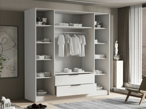 Kledingkast Closico 201, Wit, Zwart, 216x200x60cm, 203 kg, Kledingkast deuren: Met scharnieren