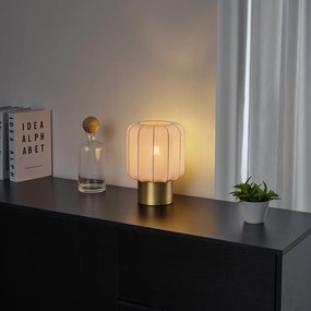 Stoffen Japandi tafellamp goud met beige kap - PluniJapandi E27 Scandinavisch bol / globe / rond Binnenverlichting Lamp