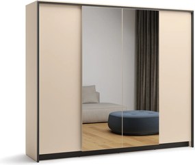 Kledingkast Virmoro 104, Zwart, Beige, 215x251x64cm, 224.5 kg, Kledingkast deuren: Met scharnieren