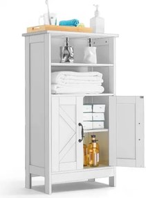 VEVOR Badkamerkast 4-laags hout met 2 deuren en verstelbare plank, staande kast voor keuken/woonkamer/hal, vrijstaande opbergkast keukenkast wit