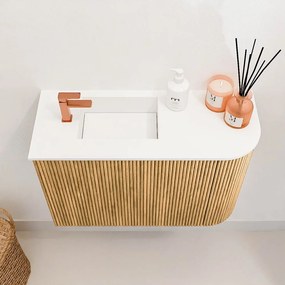 Mondiaz Joya 60cm toiletmeubel ronding rechts oak met wastafel faye links 1 kraangat talc