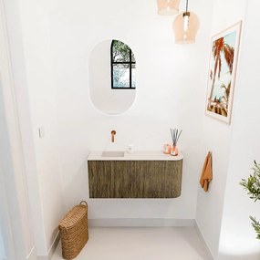 Mondiaz Joya DLux 90cm toiletmeubel ronding rechts dusk met wastafel faye links zonder kraangat meli
