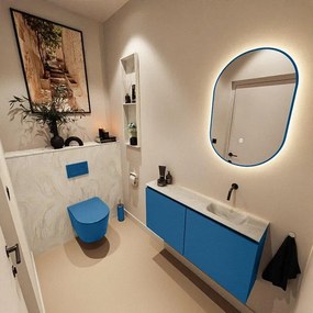 MONDIAZ TURE-DLUX 100cm toiletmeubel Jeans. EDEN wastafel Ostra positie rechts. Zonder kraangat. TUREDX100JEAR0OST