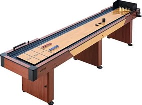 VEVOR Shuffleboardtafel 3,7 m 2-in-1 met bowlingset en 8 pucks voor binnen, shuffleboard met rustieke houtlook, krasbestendig speeloppervlak, wax en borstel, voor de speelkamer thuis