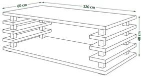 PORTO Beton Millennium - MODERNE KOFFIETAFEL MET LAMELLEN 2IN1, OP WIELEN/POTEN