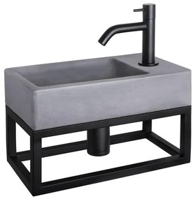 Differnz Force fonteinset - 40x22x8cm - Rechthoek - 1 kraangat - Gebogen matte zwarte kraan - met zwart frame - Beton Grijs 38.401.68