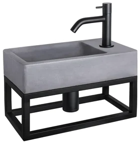 Differnz Force fonteinset - 40x22x8cm - Rechthoek - 1 kraangat - Gebogen matte zwarte kraan - met zwart frame - Beton Grijs 38.401.68