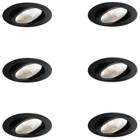 Set van 6 inbouwspots zwart 9,5cm incl. LED 1300 lm dimbaar IP65 - Gaius Modern IP65 rond Binnenverlichting Lamp