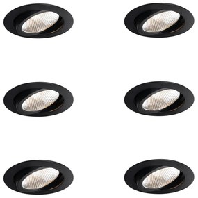 Set van 6 inbouwspots zwart 9,5cm incl. LED 1300 lm dimbaar IP65 - Gaius