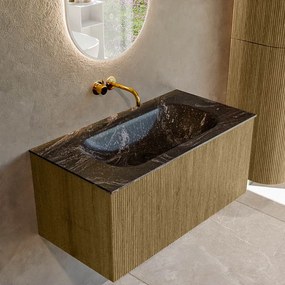 Mondiaz Kurve-dlux 90cm badmeubel dusk met 1 lade en wastafel big small midden zonder kraangat lava