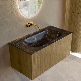 Mondiaz Kurve-dlux 90cm badmeubel dusk met 1 lade en wastafel big small midden zonder kraangat lava