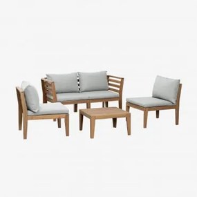 Tuinset Met 4-delige Modulaire Bank Met Armleuningen En Salontafel In Filips Acaciahout Grijs – Koel - Sklum