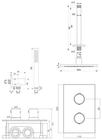 Brauer Brushed Edition complete inbouw regendouche met staafhanddouche, plafondarm en hoofddouche 20cm set 29 RVS geborsteld PVD