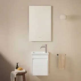 Badkamermeubelset In Hout Met Geïntegreerde Wastafel Narek Wit & Rectangular Led And Antifog 55x90 Cm Kirvex & Geborsteld Grijs ↑20 - Sklum